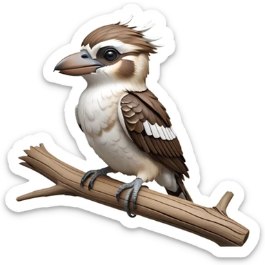 cinematic-kookaburra-realistic-full-body-perched-emoji,-compact-sturdy-frame-balanced-on-a-weathered-branch,-brown-and-white-feathered-wings-folded-neatly,-bold-striped-face-with-a-mischievous-glint-in-its-eye,-massive-sharp-beak-slightly-open-as-if-ready-to-laugh,-simplified-yet-realistic-focused-features,-highly-detailed,-glowing-with-a-warm-golden-light sticker