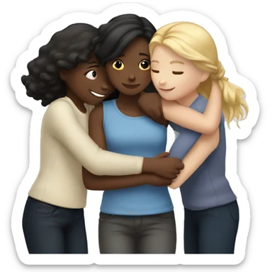 Hug three girls, one Black One, White, With Brown air and One with blond hair sticker