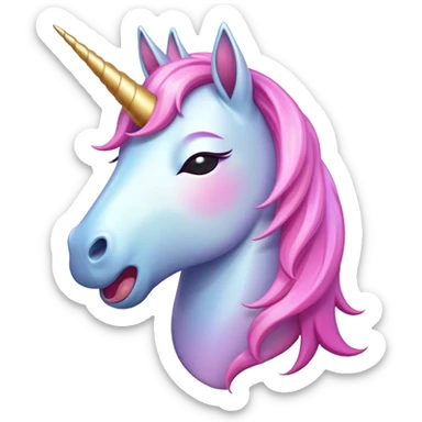 Cinematic Cute Yawning Unicorn Pony Portrait Emoji, Head tilted slightly with a dramatic, wide-open yawn, showcasing a petite, softly glowing form with a gently drooping mane, a subtle, shimmering horn and sleepy, half-closed eyes, Simplified yet irresistibly adorable features, highly detailed, glowing with a soft, cozy pastel glow, high shine, relaxed yet expressive, stylized with a dash of whimsical enchantment, soft glowing outline, capturing the essence of a drowsy yet affectionate unicorn pony that appears ready to stretch and yawn its way off the screen! sticker