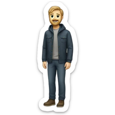 white male with beard in jacket and pants sticker