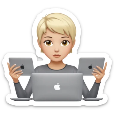 macbook pro woman pixie haircut dish water blonde hair hazel eyes sticker