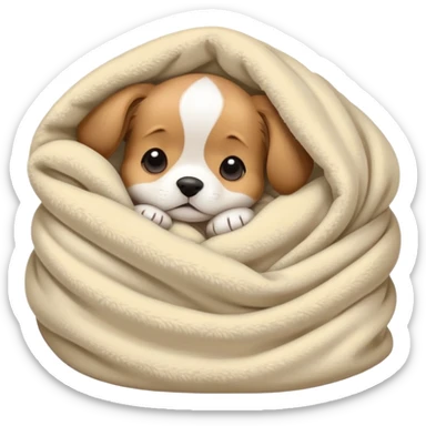 cute puppy curled up in a blanket, cozy and sleepy sticker