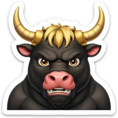 black angry powerful bull with golden horns emoji sticker