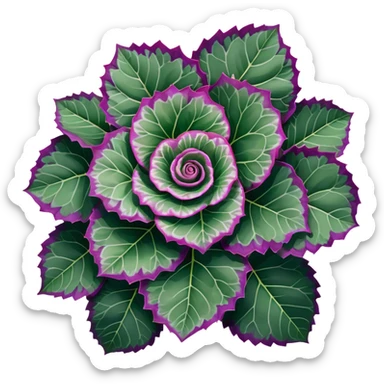 Top-down view of Begonia Rex plant showing spiral leaf patterns from above, dark green leaves with purple edges and white spots sticker