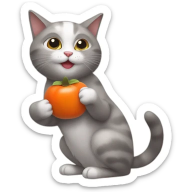 cat eats persimmon holding in paws sticker