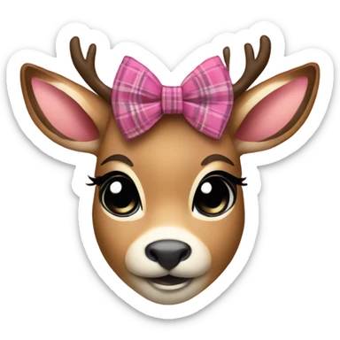 Cute deer and pink plaid bow  sticker