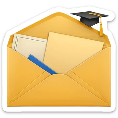 A simple emoji-style icon of a yellow manila envelope, flat and minimal, with clean edges, subtle paper texture, and a small graduation 2017 logo on the front, conveying academic completion and archived records. sticker