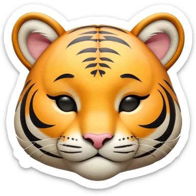 Meme-Worthy cute Sleeping Tiger Cub Portrait Emoji, Head resting peacefully with a contented smile, showcasing a luxuriously soft, striped form and eyes gently closed in serene slumber, Simplified yet comically adorable features, highly detailed, glowing with a soft, drowsy wild light, high shine, relaxed and utterly lovable, stylized with an air of playful laziness, bright and heartwarming, soft glowing outline, capturing the essence of a sleeping tiger cub that feels destined to become the next viral icon of adorable rest! sticker