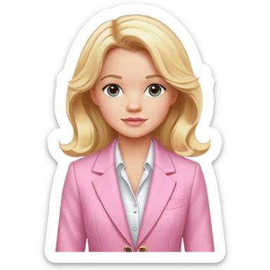 Elle woods with wavy blonde hair , a baby pink blazer with a white undershirt  sticker