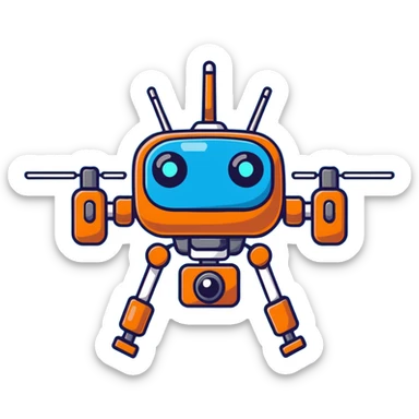 Murder Drones N character, robotic drone with menacing blue eyes, metallic body with blue accents sticker