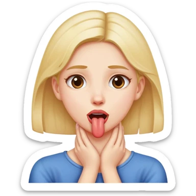 Girl with her hands crossed holding her neck with her tongue out sticker