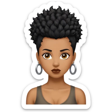 mulher de cabelo moicano preto cacheado sticker