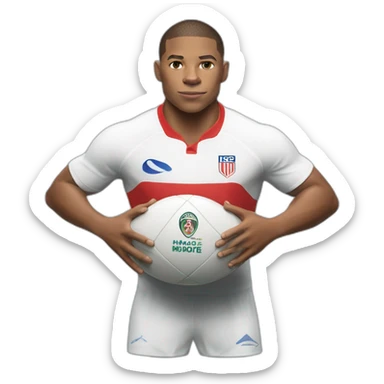 Mbappe avec un ballon de rugby sticker