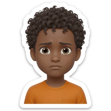 black boy curly hair orange shirt overwhelmed sticker