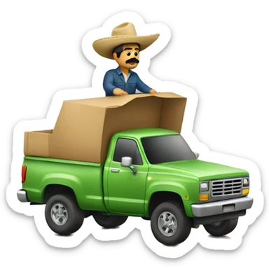 Mexican with a mustache driving a 2 wheel drive truck  sticker