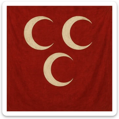 Ottoman Empire flag with red background and three white crescents, traditional and historical style, detailed and authentic design sticker