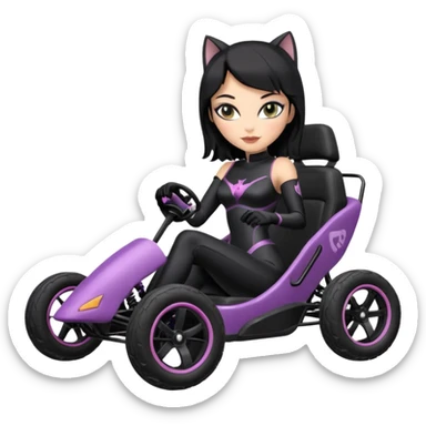 full size real-appearance road glowing racing sexy buxom CatWoman’s feminine midnight-colored tight outfit sixty’s tv show dark stealthy accurate sporty safe plush deluxe off-road pursuit drifting car jaguar (black hair,reclined and relaxed torso and shoulders back against seat) cross kart  sticker