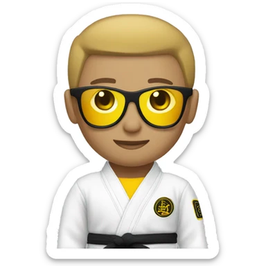 Light skinned Cool boy with jiujitsu gi with a yellow belt and sunglasses sticker