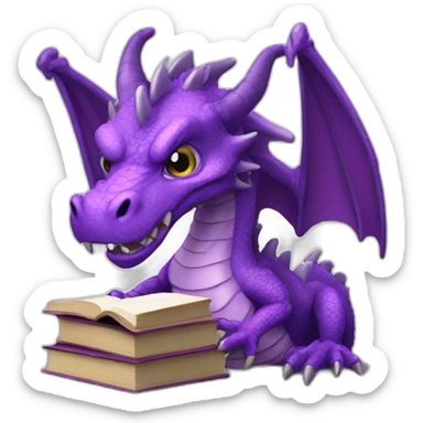 purple dragon head holding book with RIP title sticker