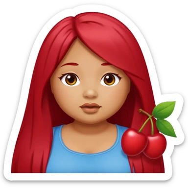 chubby tan skin girl with cherry red long straight hair sticker