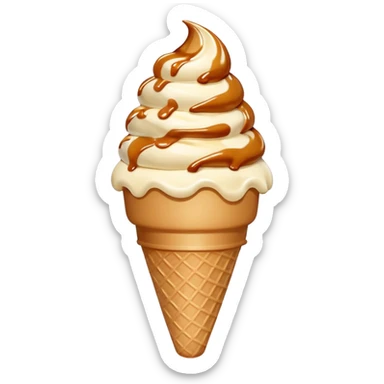 stracciatella ice cream with caramel color on a beige ice cream cone sticker