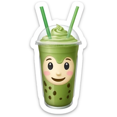 iced matcha latte no whipped cream in plastic cup with straw sticker