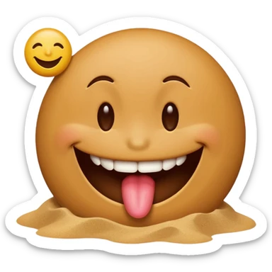 A smiley face licking a brown beach emoji sticker