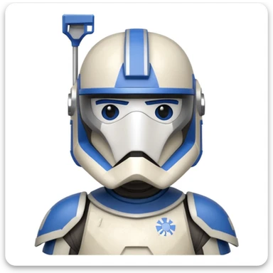 Captain Rex from Star Wars, apple style emoji, blue helmet markings, clone trooper armor, simple and expressive sticker