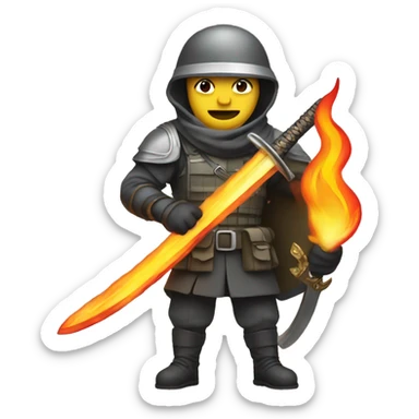 Solider wielding a flaming sword   sticker
