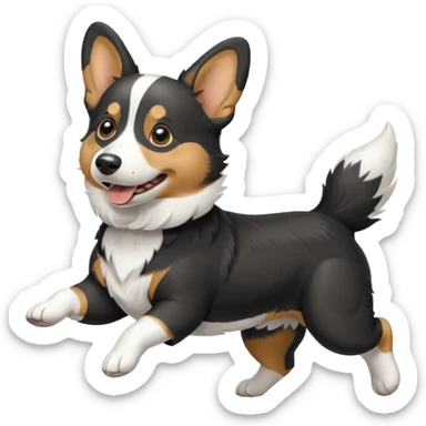 Black and white realistic cardigan welsh corgi running with its long low tail streaming out behind it sticker