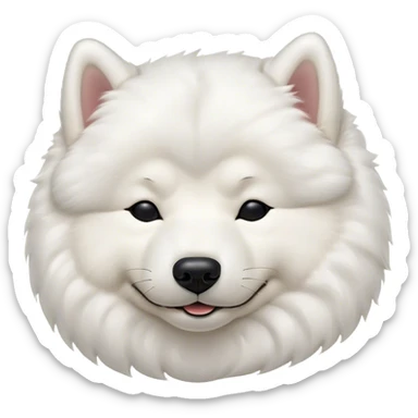 Meme-Worthy Cute Sleeping Samoyed Portrait Emoji, Head resting peacefully with a contented smile, showcasing a delightfully fluffy build and a luxuriously soft pure white Fur, eyes shut in a serene nap, Simplified yet hilariously adorable features, highly detailed, glowing with a soft, drowsy light, high shine, relaxed and utterly lovable, stylized with an air of playful laziness, bright and heartwarming, soft glowing outline, capturing the essence of a comically sleepy companion, so meme-worthy it feels like it could instantly become the next viral sensation of adorable slumber! sticker