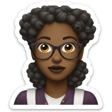 black girl with curly hair,  white glasses and big lips sticker