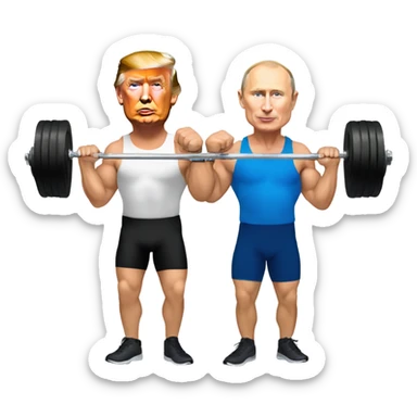 Trump and Putin lifting weights together  sticker