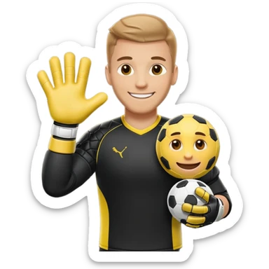 Football goalkeeper gloves with man goalkeeper and small emoji sticker