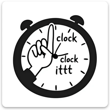 pinching hand emoji with the phrase 'clock ittt', doodle style sticker
