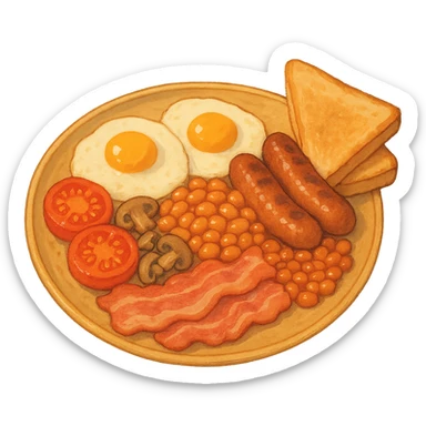 Ghibli-inspired illustration of a classic English breakfast sticker