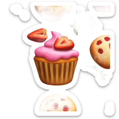 Strawberry muffin with sweets on top sticker