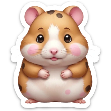 Cute chubby cartoon-style hamster with blushing pink spots, shy expression, as if looking at crush. Painterly shading, white background, sticker-style illustration sticker