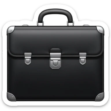 luxury briefcase emoji, matte black metal texture, clean sharp geometry, subtle reflections, minimalist futuristic 3D style, isolated on white sticker