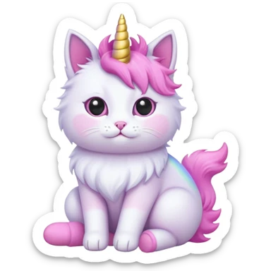 fluffy cat sitting on a flat baby unicorn sticker