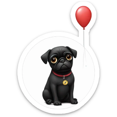 Black pug  and a ballon that says  “I’m sorry” sticker
