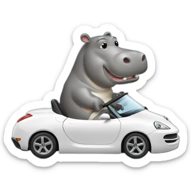 Hippo driving a White sportscar from the side sticker