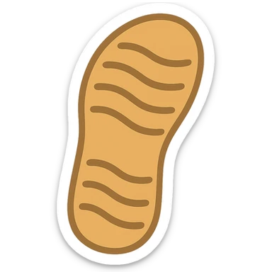 Edit the image to depict a flat sandal sole with minimal detail, viewed from the bottom and matching the angle of the reference image, in emoji style. sticker