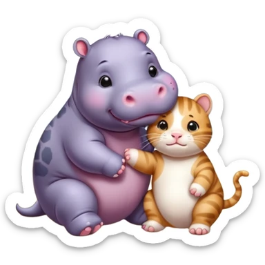 Baby hippo with a kitten friend sticker