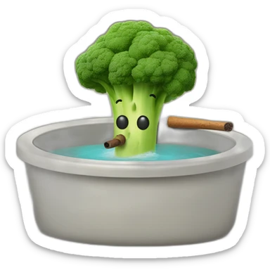 Broccoli sitting in a hot tub smoking a cigar sticker