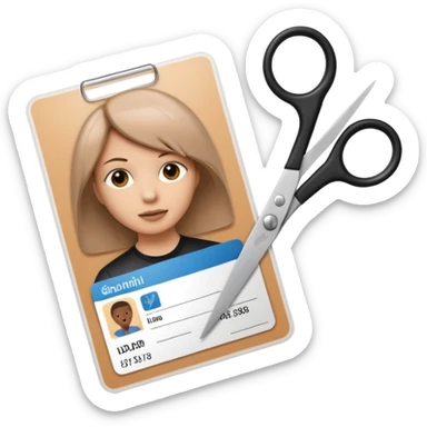 Scissors cutting an ID card in 2 parts.hyper realistic sticker