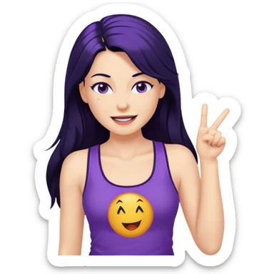 white woman in y2k purple tank top, long black hair, winking sticker