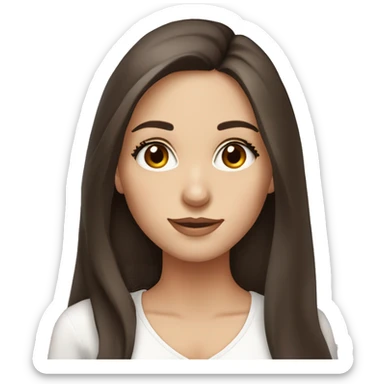 Brunette long hair girl portrait  wearing low cut white top and has brown eyes with long eyelashes sticker