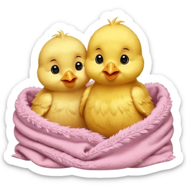 Two baby chicks cuddling in bed sticker