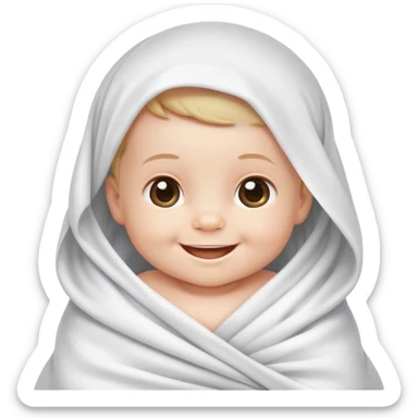 newborn baby smiling in white sheet sticker